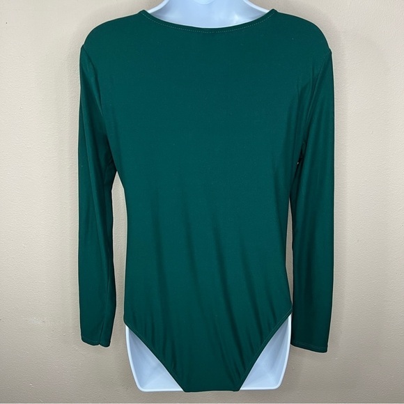 Green Gold Accent Bodysuit Long Sleeve Stretch V Neck Juniors Medium - Picture 5 of 8